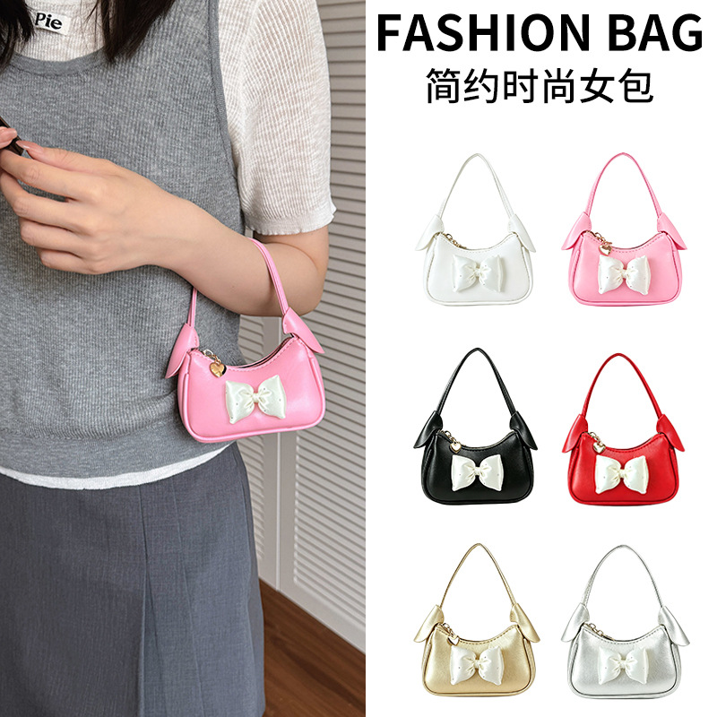Girls' Bowknot Mini Underarm Bag New Fashionable Little Princess Handbag Children's Single Shoulder Crossbody Coin Purse