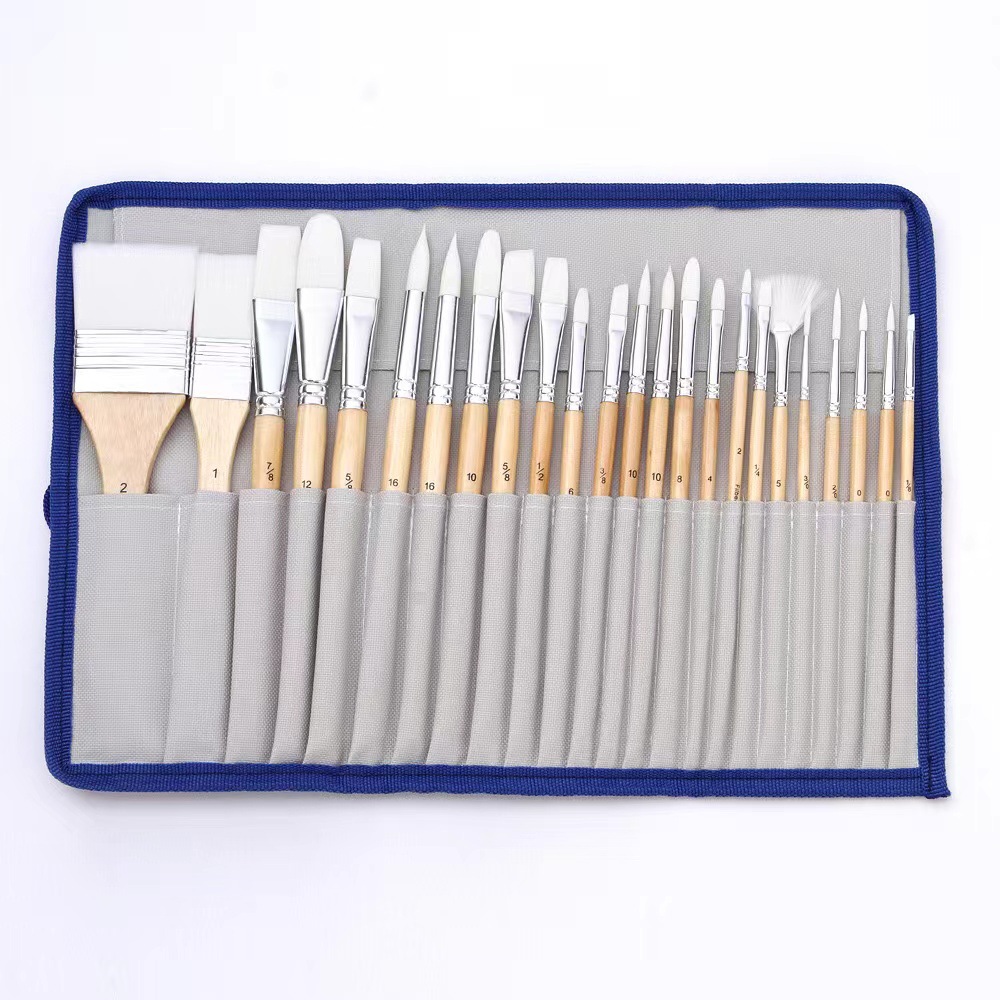 B2406-24 우드 컬러 화이트 나일론 헤어 브러쉬 세트