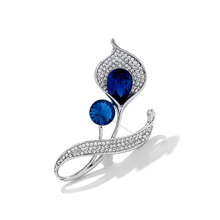 Fashion temperament calla lily brooch high-end women's personality simple crystal corsage elegant pin suit accessories