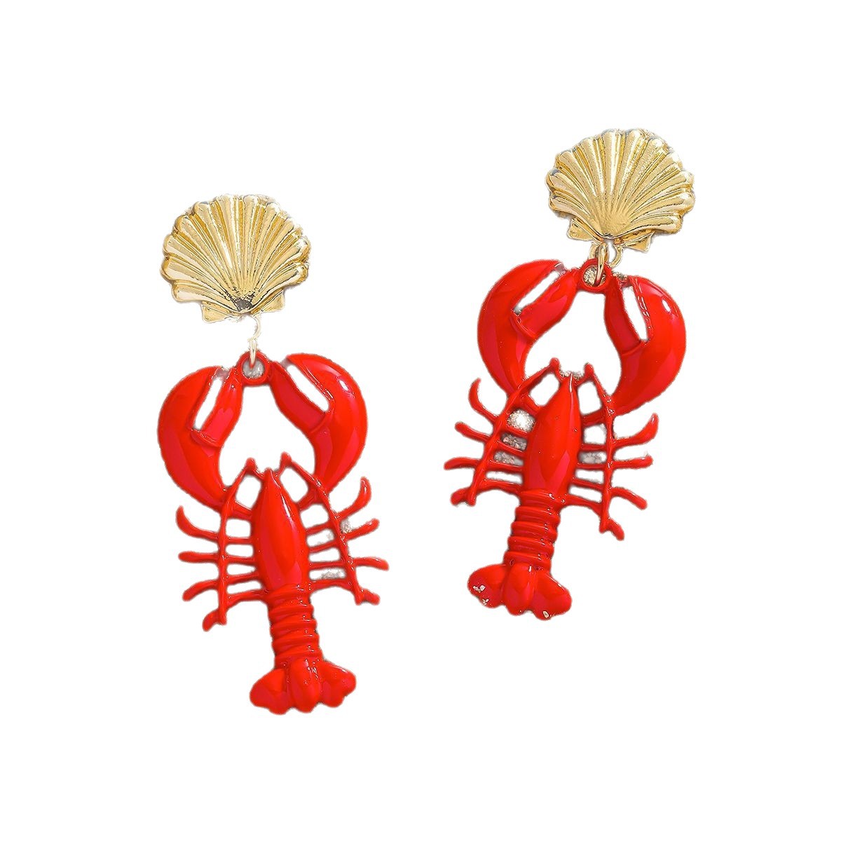 Pendientes colgantes estilo bohemio con concha y langosta_voghion.com