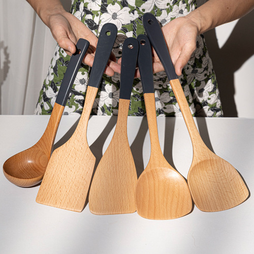 Wooden spatula wholesale beech wood long handle cooking spatula household non-stick pot wooden spatula rice spoon wooden soup spoon kitchen utensil set