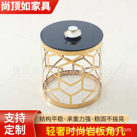 蜂窝厂家直销北欧小户型不锈钢轻奢极简菱形格茶几大理石