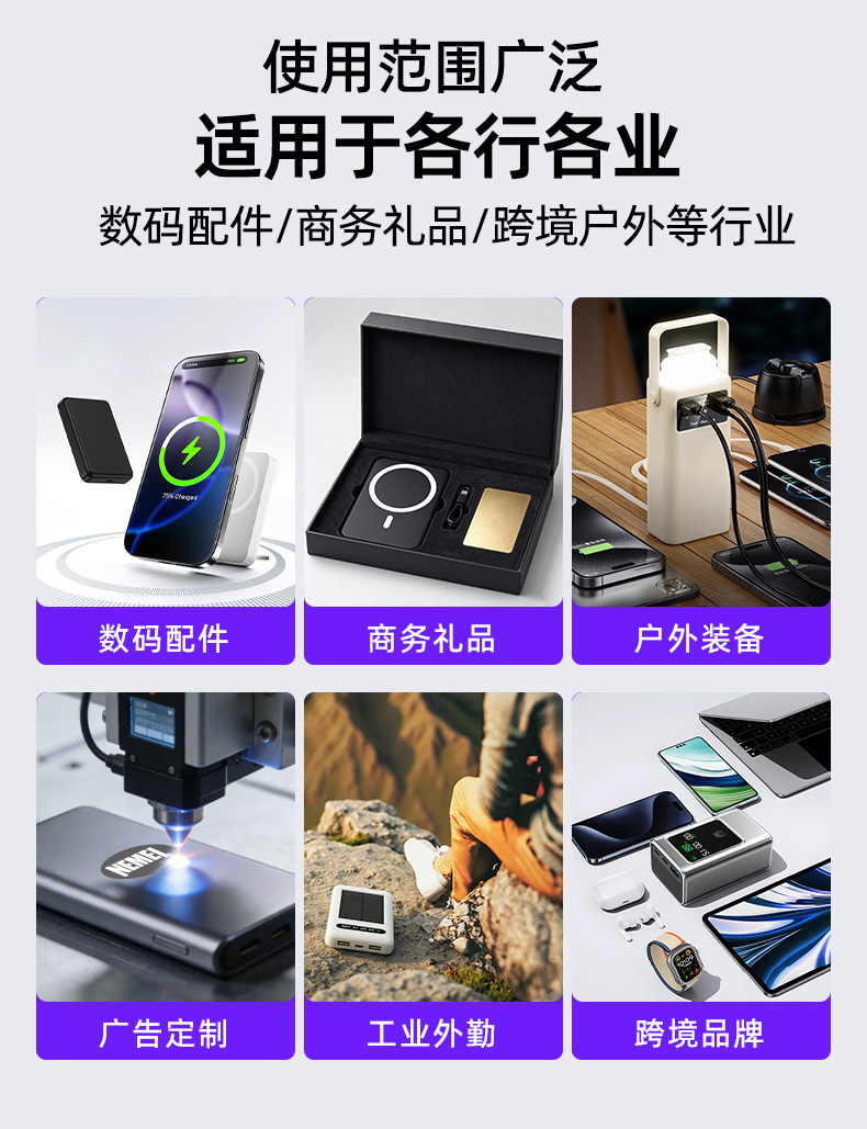 KC Cross-border Direct Supply Aluminum Alloy Frame Mobile Phone Power Bank Wireless Magnetic Suction Super Fast Charging Large Capacity Portable Charger