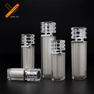 亚克力四方厚壁套装瓶  水晶盖瓶 30/50g珠光白护肤品包材定制