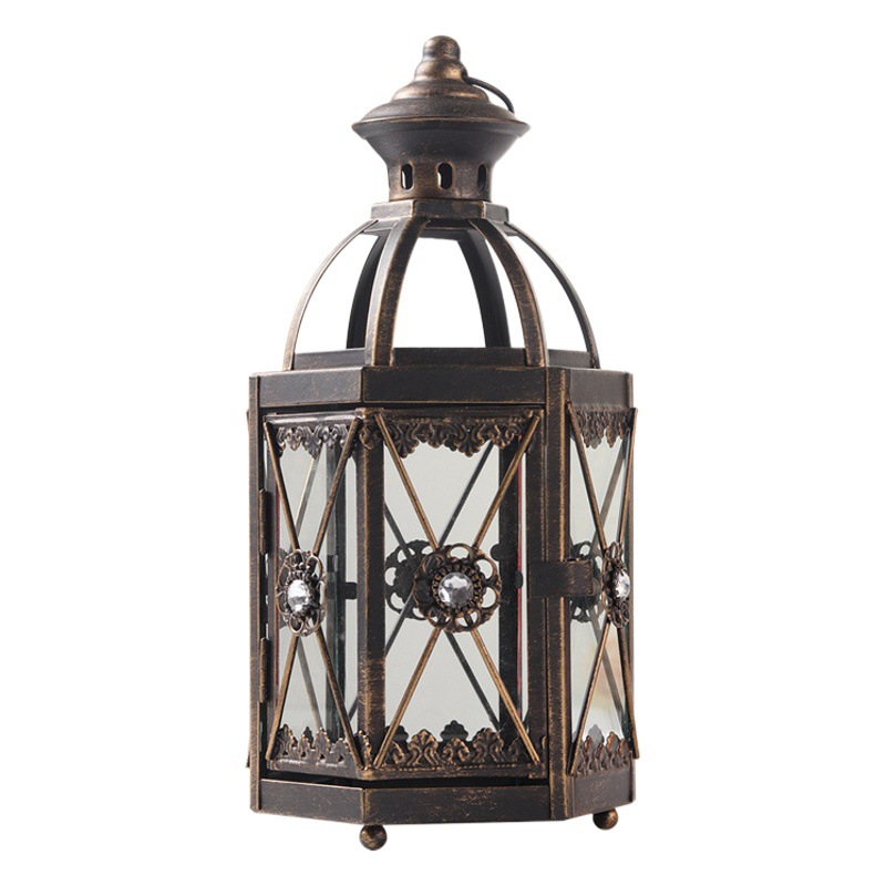 En stock al por mayor de la vendimia candelabro vidrio viento lámpara patio modelo decoración escritorio vela titular