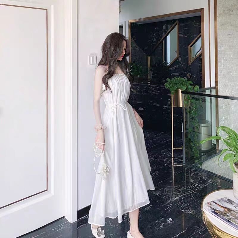 2024 New Style Distinctive Sling Long Dress Fairy Mori Style Slimming High Elegant Waist dress Children Summer