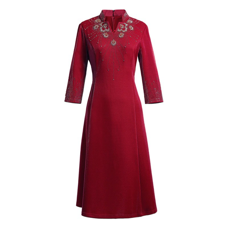 Осенний новый стиль тяжелое платье из бисера