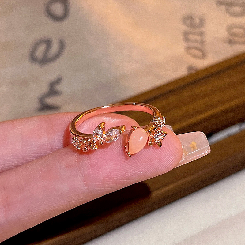 韓国の新鮮で絶妙なジルコンフラワーリング、女性用、開口部調整可能な人差し指リング、多用途で気質のあるラブリング
