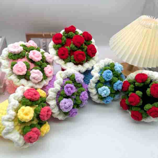 自制冰条线手工编织玫瑰花束手捧花毛线diy材料包送女友节日礼物