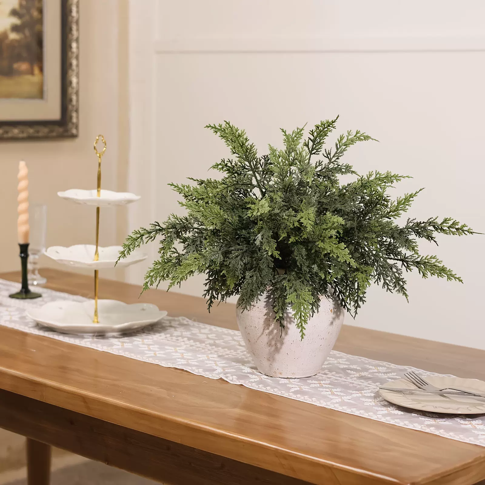 跨境代发仿真松柏单支逼真触感叶脉圣诞树材料婚庆装饰家居绿植