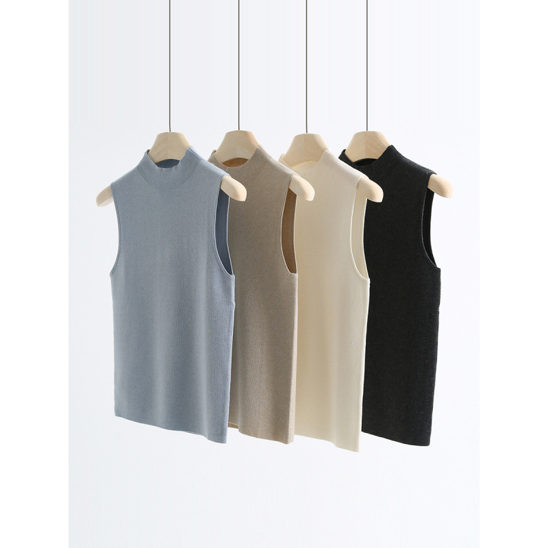 Simple and Elegant 14-stitch Fine Wool Half-turtleneck Knitted Vest Sleeveless Base Shirt Slim-fit Inner 31630 Simple and Elegant 14-stitch Fine Wool Half-turtleneck Knitted Vest Sleeveless Base Shirt Slim-fit Inner 31630