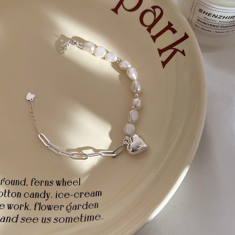 S Yintai Silver Vintage Baroque Pearl Love Bracelet Student Light Luxury High End Feel Handmade Jewelry_voghion.com