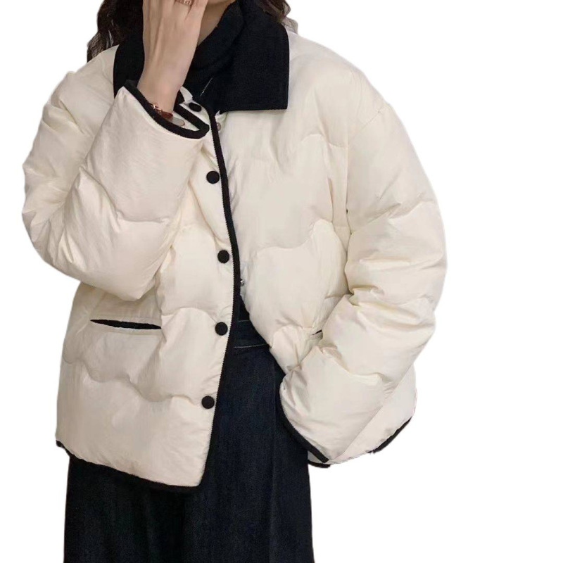 羽绒棉服女冬季短款轻薄宽松棉袄时尚韩版撞色翻领外套小香风棉衣|undefined