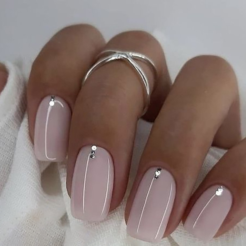 Solid color short light pink point diamond wear nail finished fake nail nail nail patch nail patch waterproof removable finger