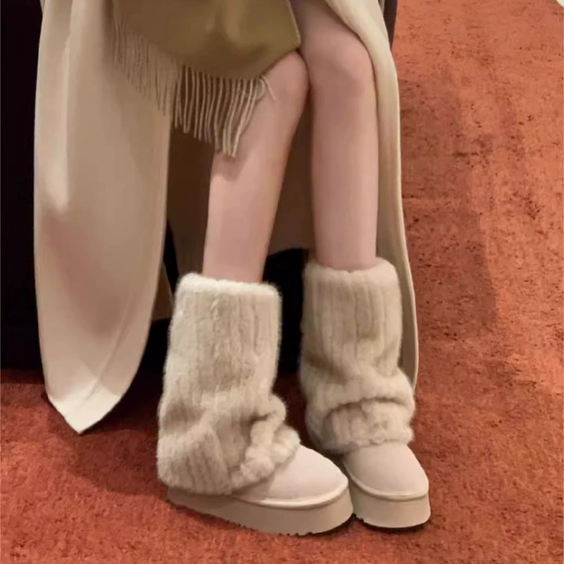 Плюшевые толстые снежные сапоги женские 2024 новые зимние теплые сапоги детские хлопковые туфли на толстой подошве