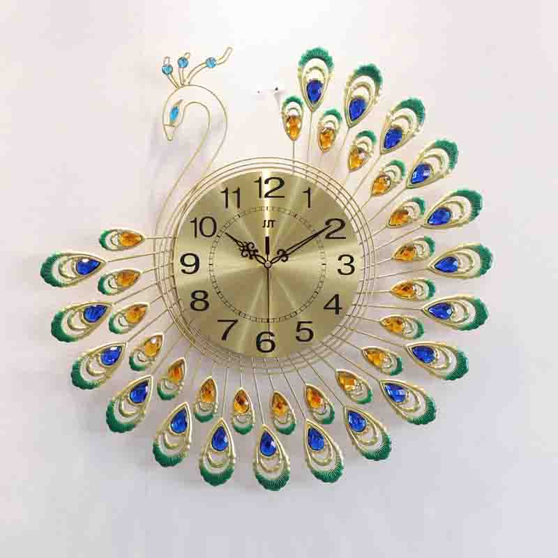 Reloj de pared de pavo real elegante de hierro forjado, diseño creativo de moda silenciosa, reloj de comercio exterior/Amazon image 17