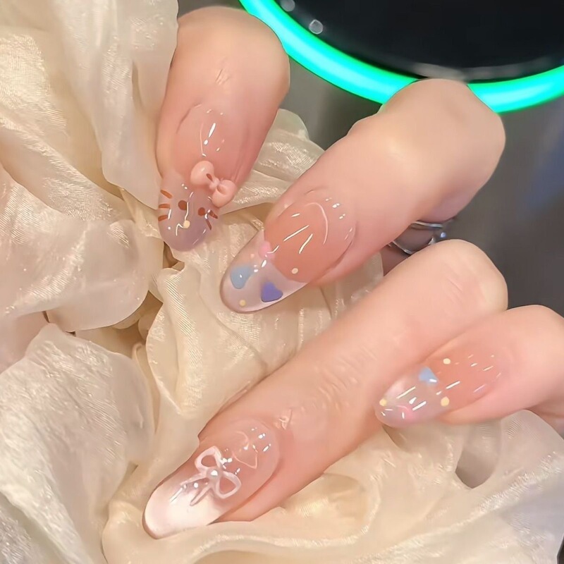 Purely Handmade Wearable Nails for Cats, Colorfulful Heart Cat Eyes, Pink and Cute, Daily Whitening and Versatile Nail Art Patches for Girls