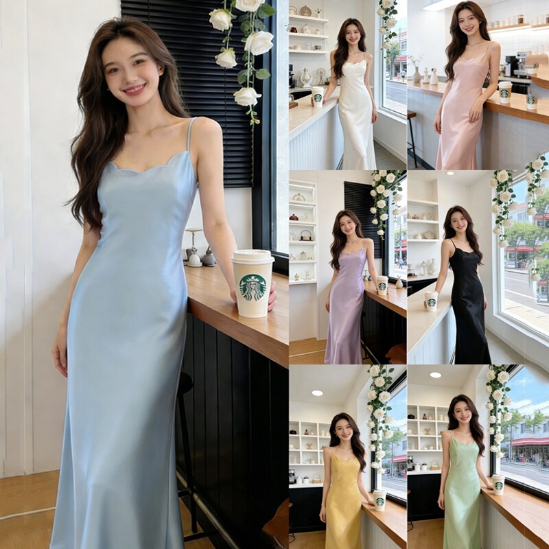 Real Shot of New Chinese-Style Classical Elegant High-End Hanfu Lady's Versatile Ethnic Style Satin Solid Color Slip Dress Real Shot of New Chinese-Style Classical Elegant High-End Hanfu Lady's Versatile Ethnic Style Satin Solid Color Slip Dress