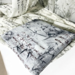 新款国风书法字体渐变纱晕染竹叶双皱布背景装饰派对DIY服装面料