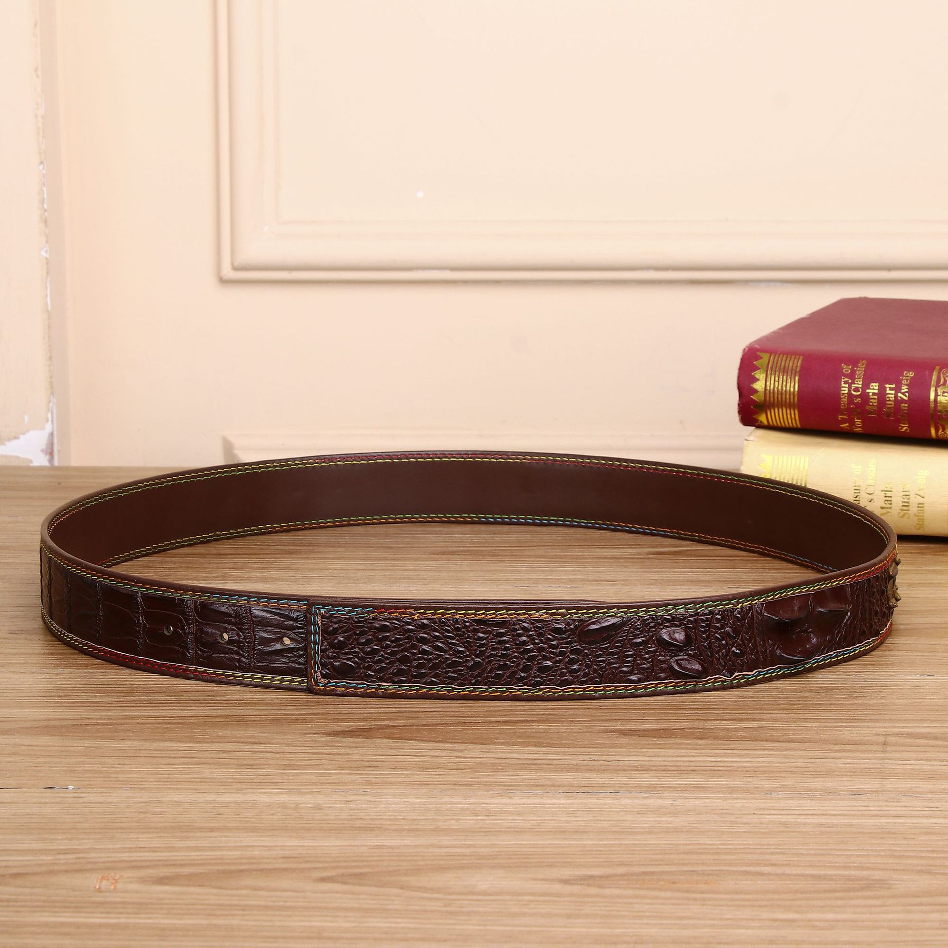 Thắt lưng nam da cá sấu vân xương cá khóa trơn 3.8 cm — 120cm, 110cm, 125cm, 115cm chi tiết 2