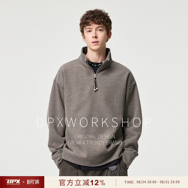 DPX Old Money Style Wool Blend Sweatshirt for Men, New Autumn Loose Fit Plus Size Textured Half-Zip Top Jacket DPX Old Money Style Wool Blend Sweatshirt for Men, New Autumn Loose Fit Plus Size Textured Half-Zip Top Jacket