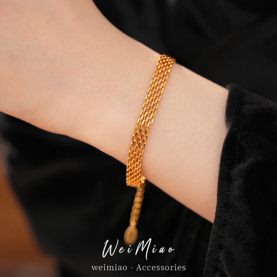 18k oro real chapada pulsera ligera de lujo nicho pulsera de alta sensación de personalidad simple moda joyas de mano mujer image 3