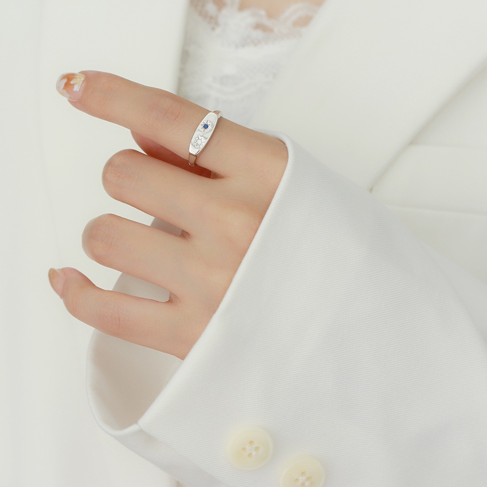 Retro Star Silver Rings Inlay Zircon 925 Silver Rings