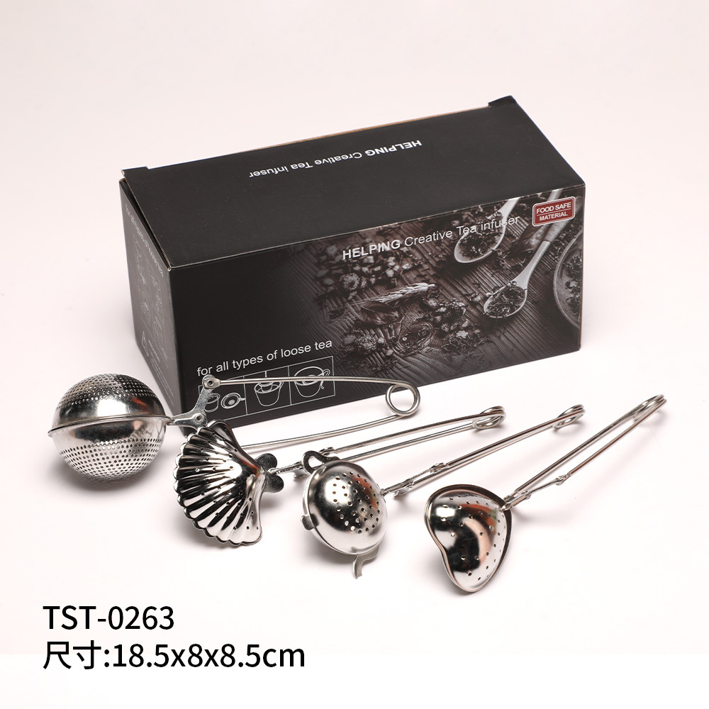 Suministro directo de fábrica fabricante de té 304 colador de té de acero inoxidable simple plegable juego de té binaural accesorios gran cantidad en stock