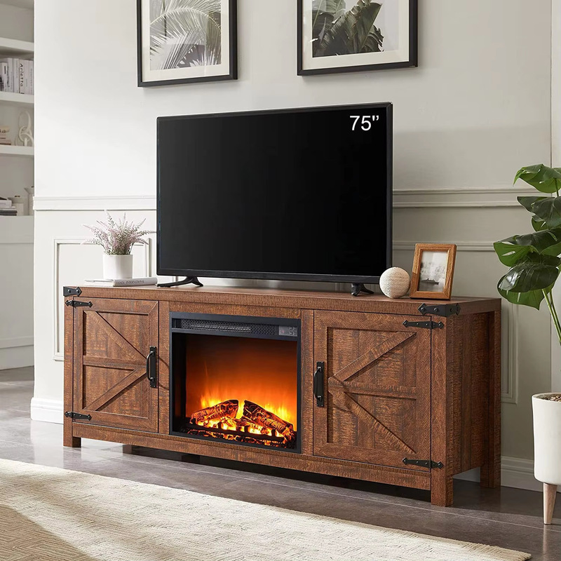 Cross-Border Country Style Hidden Side Cabinet Barn Door Side Cabinet Living Room Furniture Cross-Border Fireplace Tv Stand Storage Cabinet