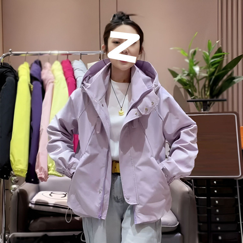 2025春秋新款短外套连帽宽松冲锋衣女款夹克薄款休闲风衣棒球服潮|undefined