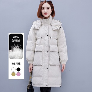 White Duck down cotton-padded coat for women winter New Fashion stand collar warm thickened mid-length glossy cotton-padded jacket