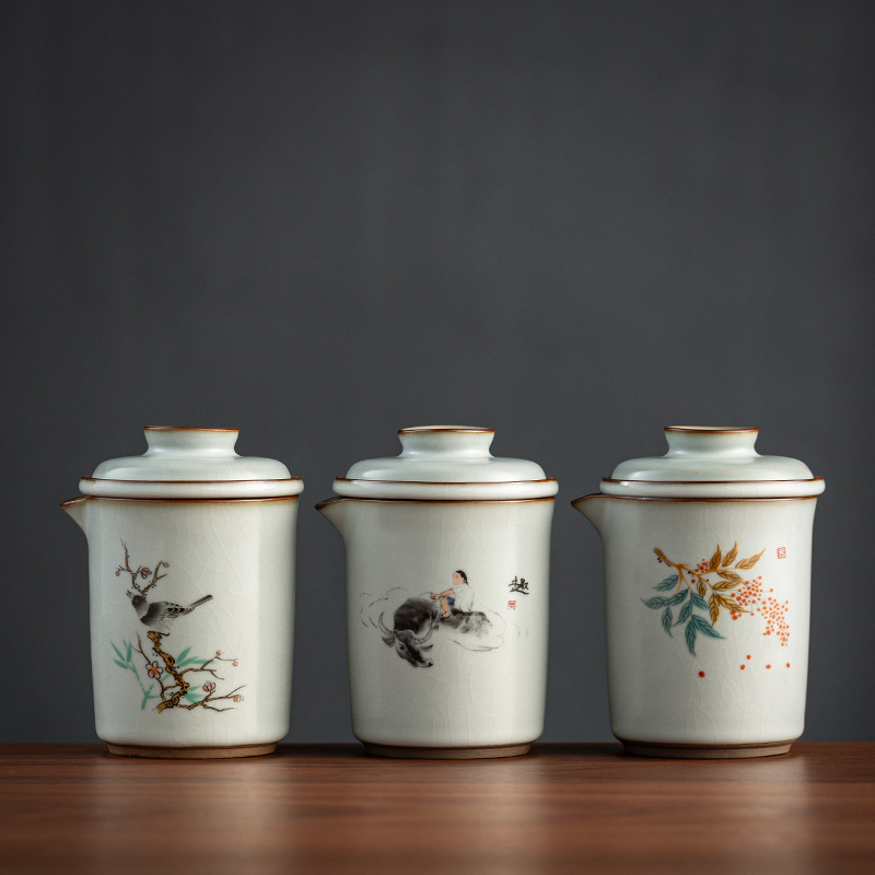 Чайный набор Ru Kiln Quick Tea Cup в японском стиле, портативный, для путешествий на природе, один чайник, две чашки, керамический набор для чаепития Кунг-фу с глазурью кракле.