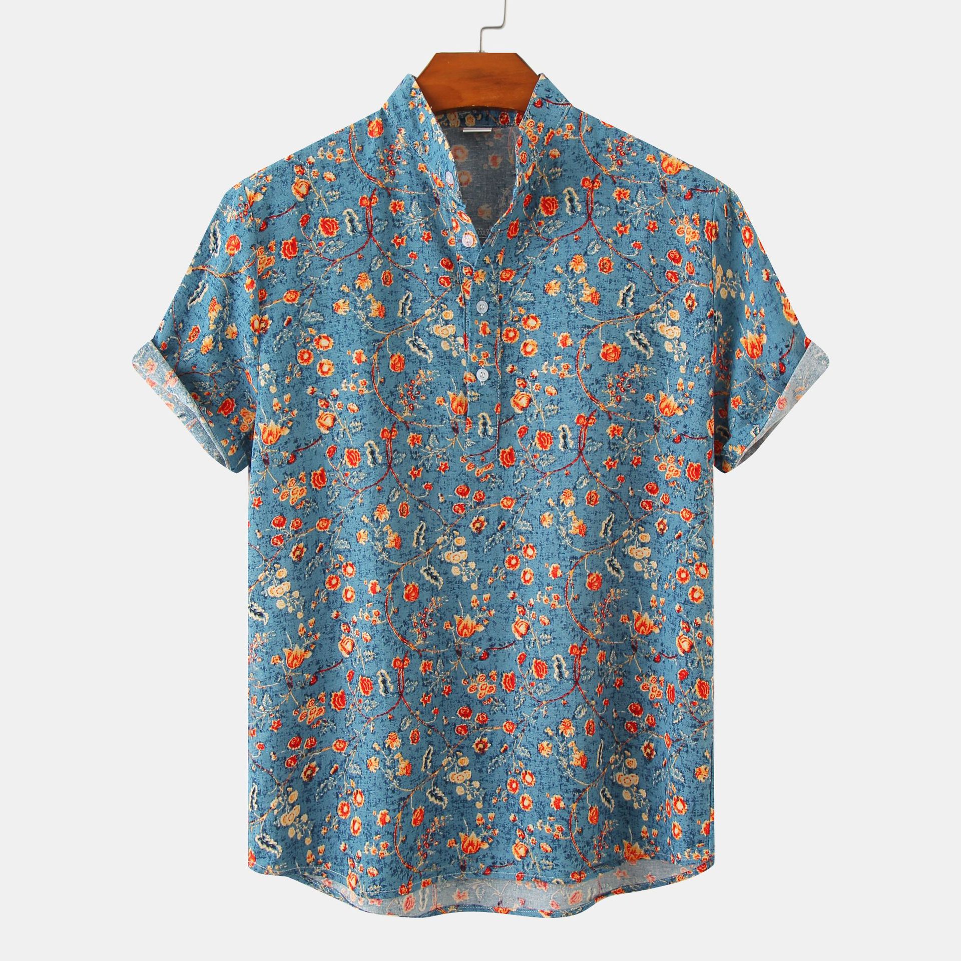 2018 verano nuevo comercio exterior patrón playa camisa de manga corta transfronteriza europea y americana tamaño verano camuflaje impreso camisa para hombres