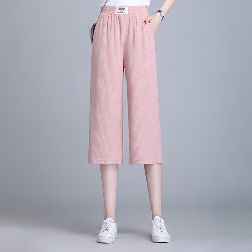 High-waist slimming loose wide-leg capris 2025 summer thin ice silk loose casual pants wholesale