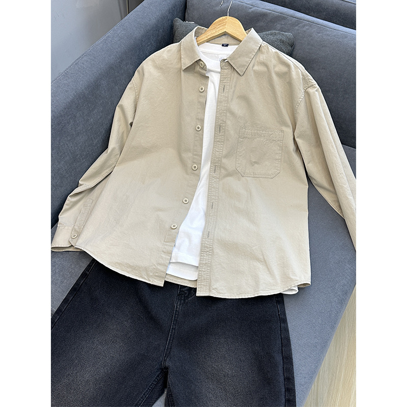 Shake the sound explosions khaki men's cotton shirt 2024 spring and autumn new tide brand Japanese tooling shirt coat