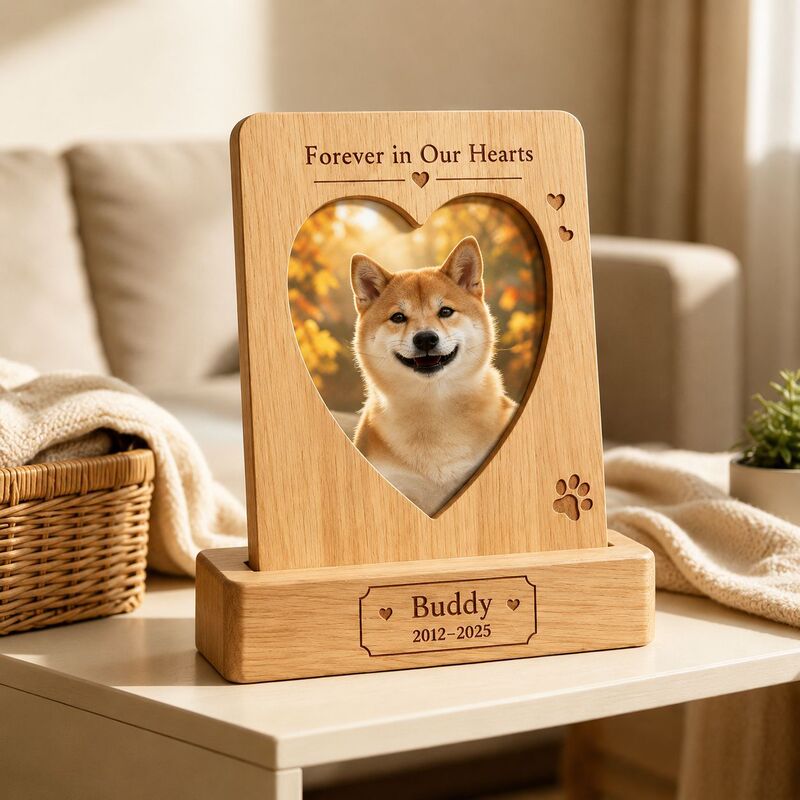 Cross-border wooden desktop heart-shaped photo frame, standing pet memorial display for living room, cat and dog keepsake photo frame Cross-border wooden desktop heart-shaped photo frame, standing pet memorial display for living room, cat and dog keepsake photo frame