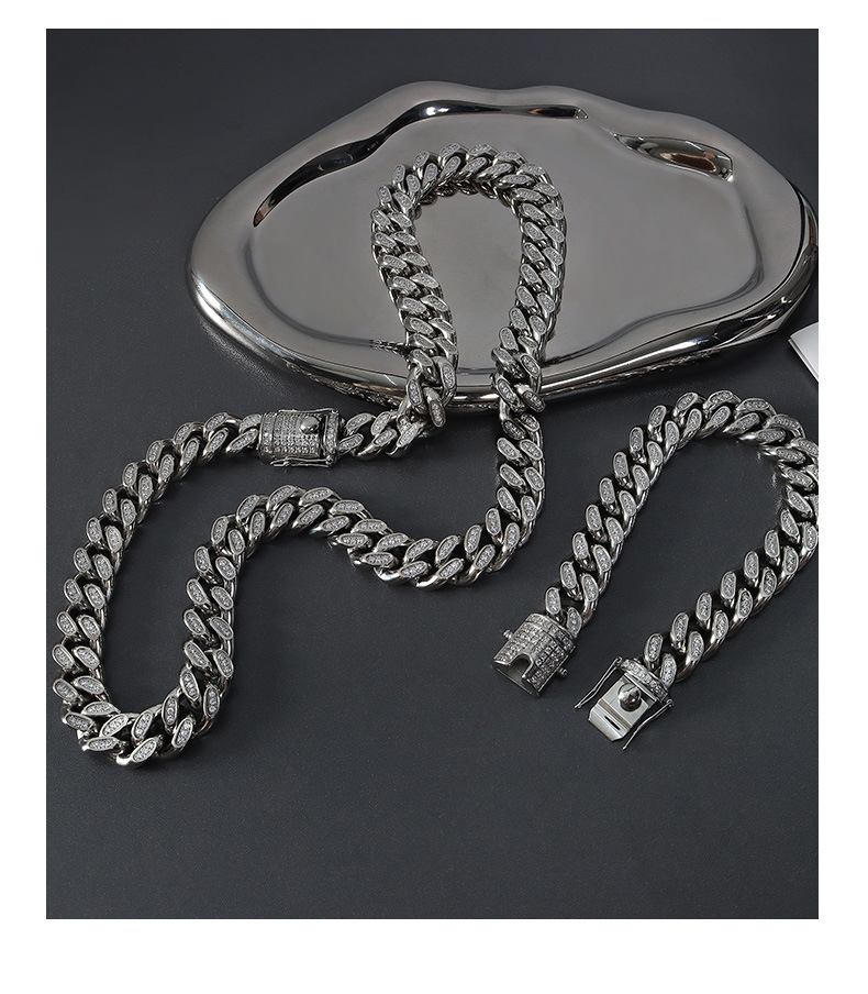 Titanium Steel Exaggerated Cuban Chain Men's Bracelet Necklace Set display picture 4