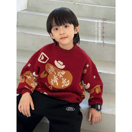 (统码价34) 新年童装红色毛衣男童喜庆衣服冬季新款小男孩针织衫