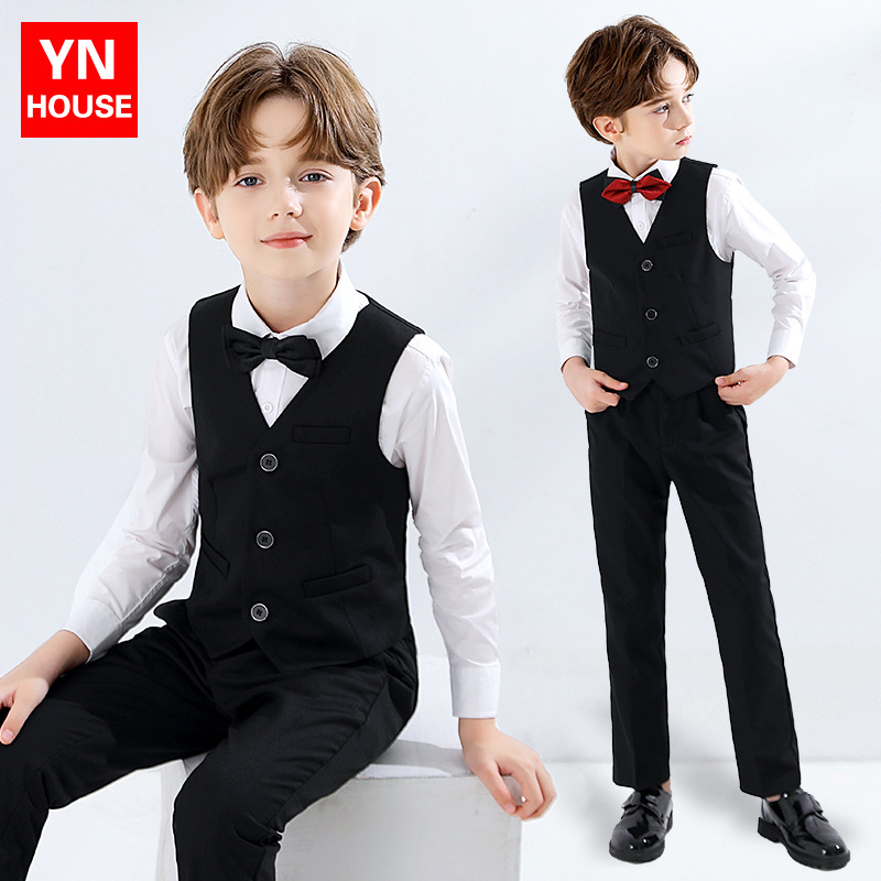 Vestido de los niños niño niña de las flores chaleco traje de piano traje de rendimiento traje de niño pequeño traje de otoño nuevo