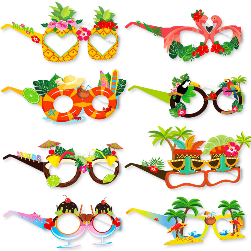 Hawaiian Party Paper Glasses Decoration Flamingo Ice Cream Summer Beach Party Photo Glasses Props