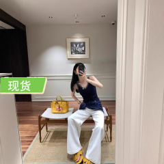 欧阳白色牛仔裤女夏季新款辣妹低腰直筒长裤薄款宽松拖地裤子