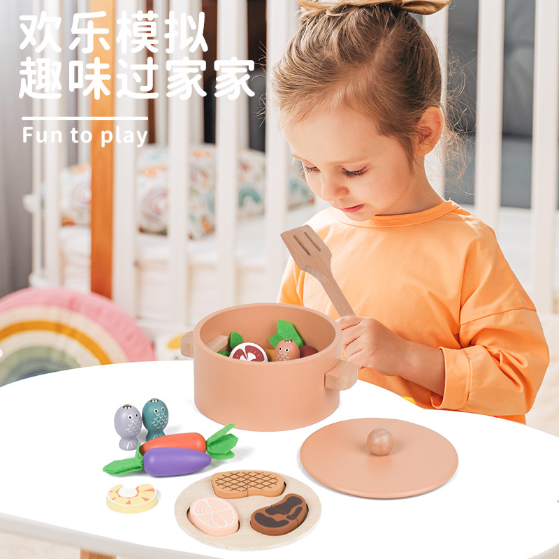 Puzzles infantiles transfronterizos de madera mini simulación de cocina juegos de cocina para niñas fritas juguetes caseros