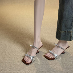 Silver Bow Wedge Heel Elegant Sandals for Women 2025 Summer New High-End Fairy Style High-Heeled Sandals for Women