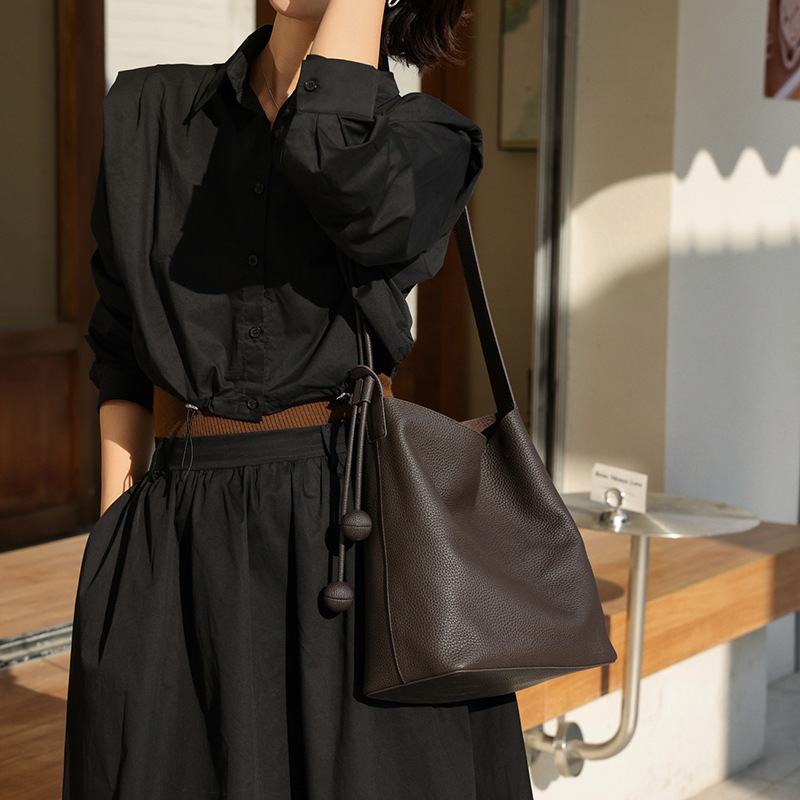 Luxury Hobo Bucket Bag For Women - Top Grain Cowhide Leather Tote, Large Capacity Shoulder Bag For Commuting - Thumbnail 3