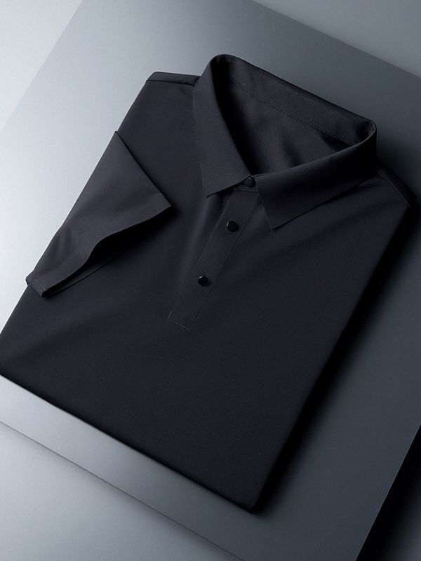 Camisa de polo de seda de hielo de verano Camiseta adhesiva sin costuras hombres de media manga camiseta delgada de negocios camisa de Polo de manga corta para hombres
