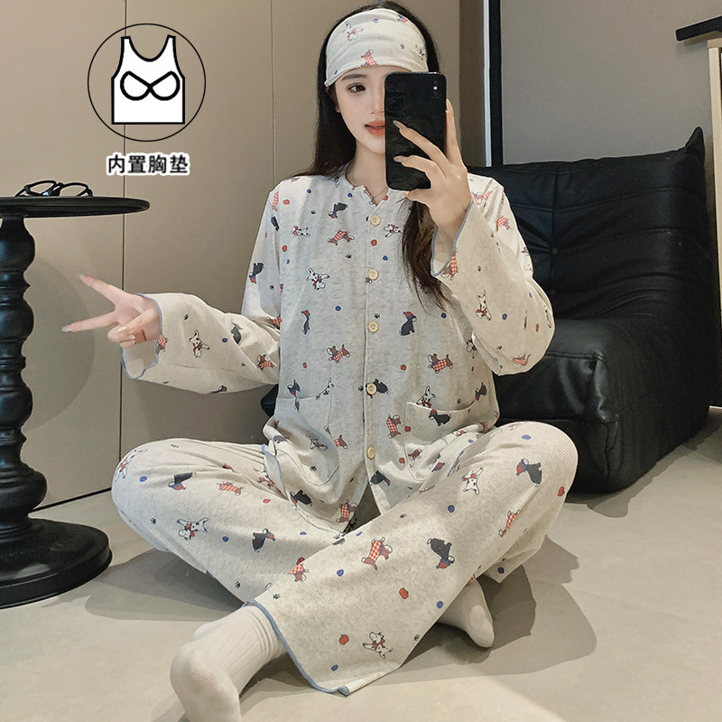 Xiyue Wholesale Summer 7A Antibacterial Pure Cotton Maternity Pajamas with Chest Pads for Postpartum Mothers, Includes Hairband Xiyue Wholesale Summer 7A Antibacterial Pure Cotton Maternity Pajamas with Chest Pads for Postpartum Mothers, Includes Hairband