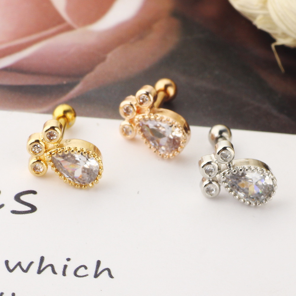 Simple Style Water Droplets Stainless Steel Inlay Zircon Ear Studs 1 Piece