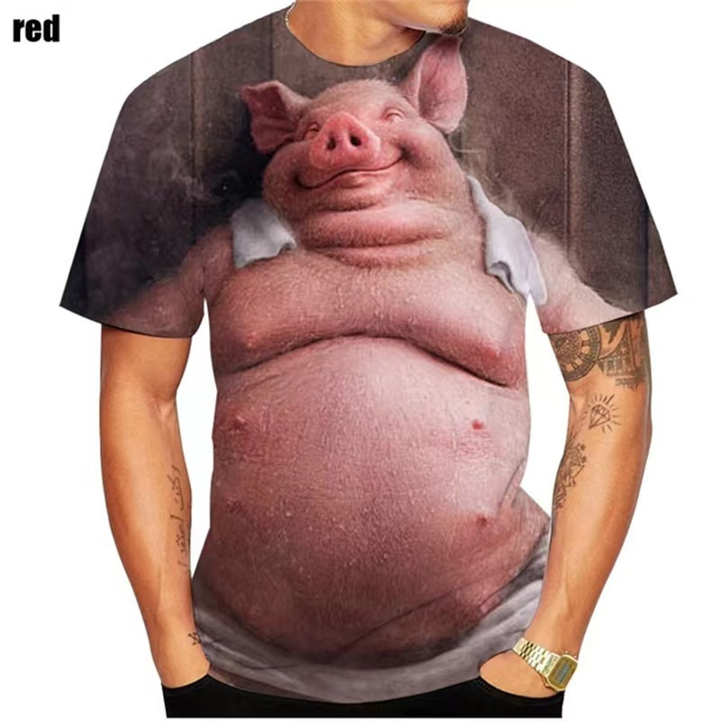2022 new popular novelty animal pig 3d printing round neck T-shirt funny pig casual men's T-shirt XXS-6X