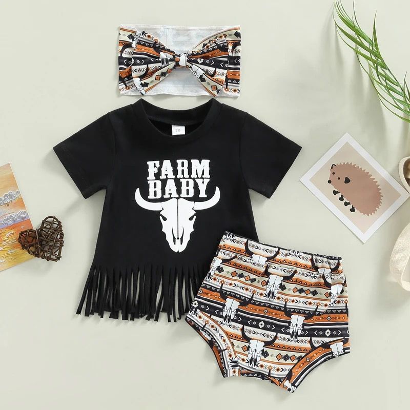 Fashion Cartoon Letter Cattle Tassel Cotton Baby Clothing Sets display picture 4