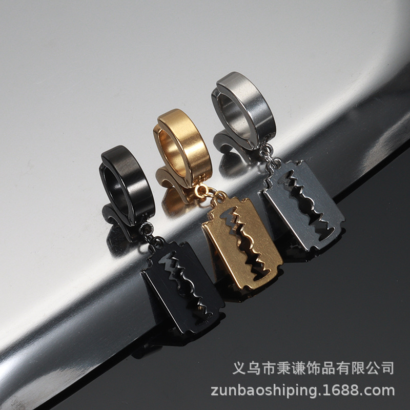 Retro Punk Personality Hip Hop Street Couple Earrings Earrings Ear Stud Blade Trendy Men's Earrings Ear Clip Ear Buckle
